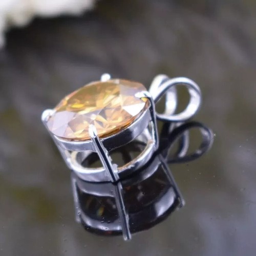 RARE 11.00 Ct Treated Champagne Diamond Solitaire Pendant 925 Silver Certified - Picture 5 of 8