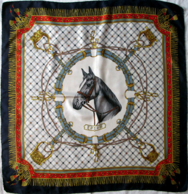 Foulard En Soie 100% Vintage – 85 X 88 Cm – Bleu Et Vert – Made In Italy – Occasion