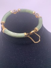 VINTAGE Bracelet CHINESE GREEN JADE GOLD TONE METAL