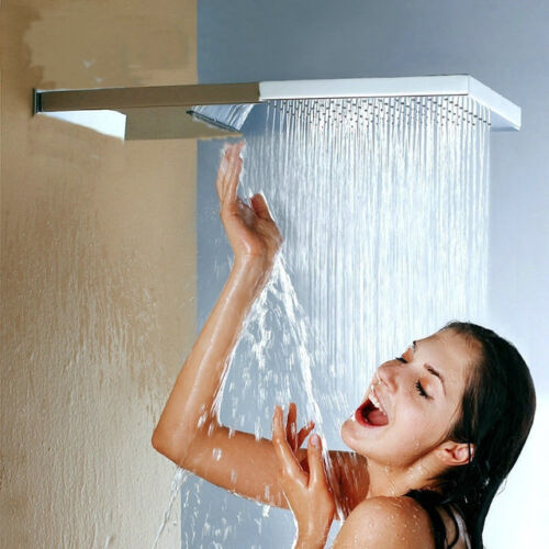 Grifo mezclador de cabezal de ducha rectangular de lluvia cascada de baño de 22" de espesor - Imagen 1 de 10