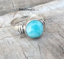 925 Sterling Silver Ring Beautiful Larimar Ring Handmade Ring Band Ring Gift For