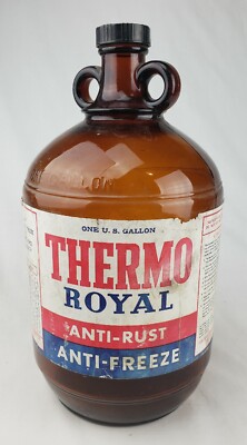 Rare Vintage Thermo Royal Anti Freeze Antifreeze Gallon Glass Bottle Jug Can