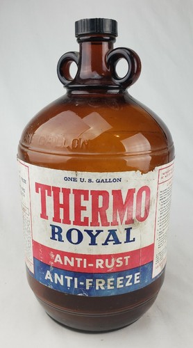 Rare Vintage Thermo Royal Anti Freeze Antifreeze Gallon Glass Bottle Jug Can