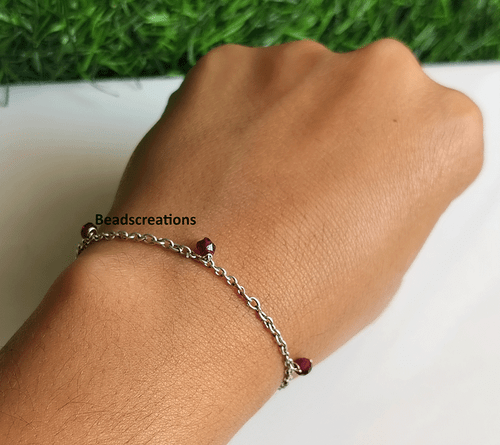 3mm Faceted Dark Red Garnet Beads Sterling Silver Chain Necklace Gift for Woman - Picture 4 of 6