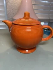 FiestaWare RADIOACTIVE RED Orange Tea Pot  W/Lid FIESTA *flaws*