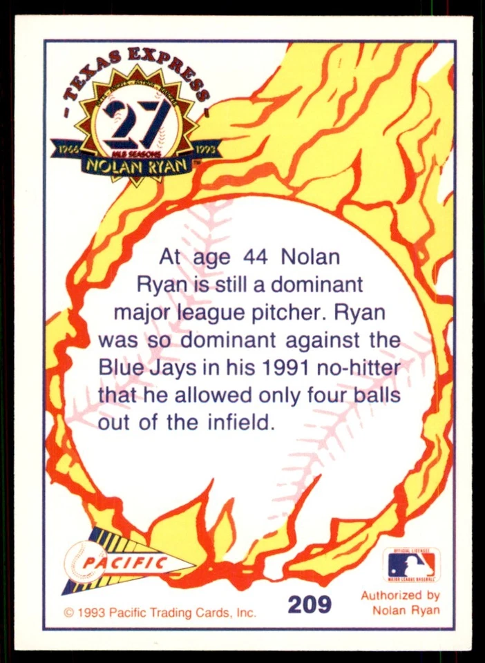 1993 Pacific Texas Express Still Dominant A Baseball Cards #209 - Image 2 of 2