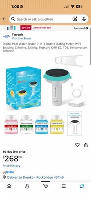 TUYA smart 7-in-1 Solar Floating Pool Meter Chlorine pH ORP EC Salinity + Hub
