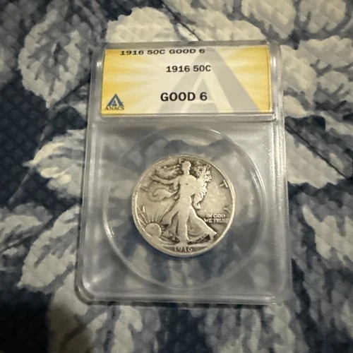 1916 50C Walking Liberty Half Dollar - ANACS  Good 6 - Free Shipping