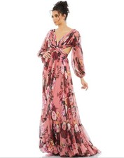Women's Mac Duggal Maxi Dress Pink Floral Cutout Size 2