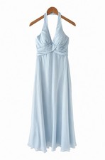 Azazie Tessie Sky Blue A-Line V-Neck Pleated Chiffon Dress