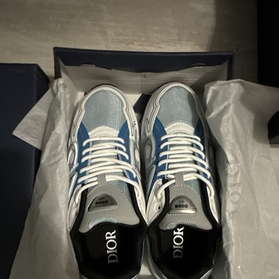Dior B30 Herren Sneaker EU 46 Blau Grau Weiß Schwarz Low Top Leder Schnürung