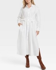 Universal Thread White Cotton Twill Shirt Dress  Cinch Waist Maxi Target Small
