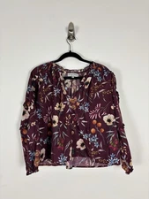 Olivia James the Label Puff Sleeve Davis Top Size Xs Red Green Blue Floral V-Nec