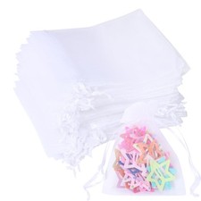 Partyeah 100Pcs White Organza Bags,3x4 Inch Small Mesh Drawstring Bags