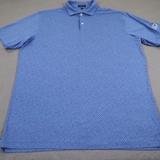 Peter Millar Polo Shirt Mens XL Blue Crown Crafted Geometric Wine Stretch Tech