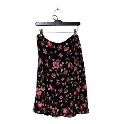 Casual Corner Annex Womens Black Floral Skirt Size 12 Chiffon Midi Lightweight
