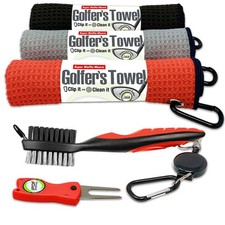 Fireball Golf US Based Towel Gift Set - 3 Towels, Divot Tool, Large, Red