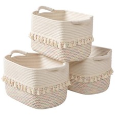 Woven Baskets for Storage, Set of 3 Cotton Rope Basket with Handle for Decor ...