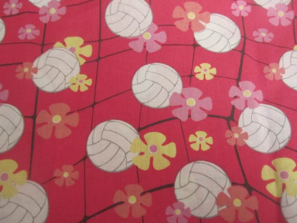Volleyball On Pink Net Flower Power Jo Anns Cotton Quilt Craft Fabric 22"x42" - Image 3 of 4