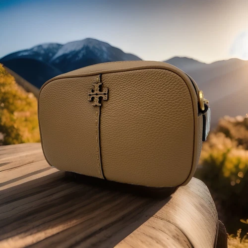 Borsa a tracolla nuova con etichette Tory Burch McGraw in pelle ciottolata per fotocamera in tiramisù ottone