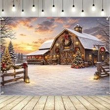 Christmas Backdrop 7x5 Ft, Rustic Winter Barn Photo Background Polyester Fabric,