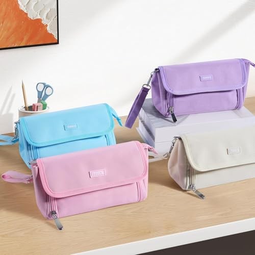 Super großes Federmäppchen, Federtasche mit großer Kapazität und 3 Fächern, rosa - Bild 3 von 8