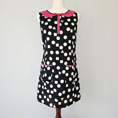 Y2K Pink Black Polka Dot Dress Size Small Twee Barbiecore Chic Summer Flowy