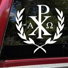 Chi Rho Wreath Vinyl Decal   Alpha  Omega Jesus Christ Symbol   Faith Sticker