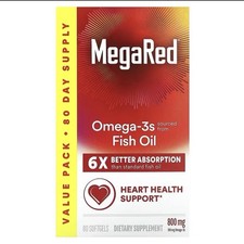 MegaRed Advanced "4 in 1" Omega-3s Fish  Krill Vanilla 800 mg 80 Ct Exp 2/27