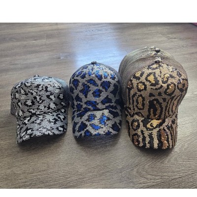 Lot of 12 Unbranded Sequin Leopard Trucker Hat Women OS Multicolor Animal Print