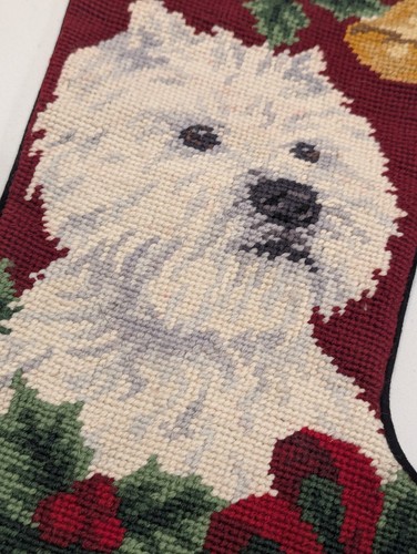 Calza natalizia per cani Needlepoint Westie West Highland Terrier 18"x 11" - Foto 2 di 6