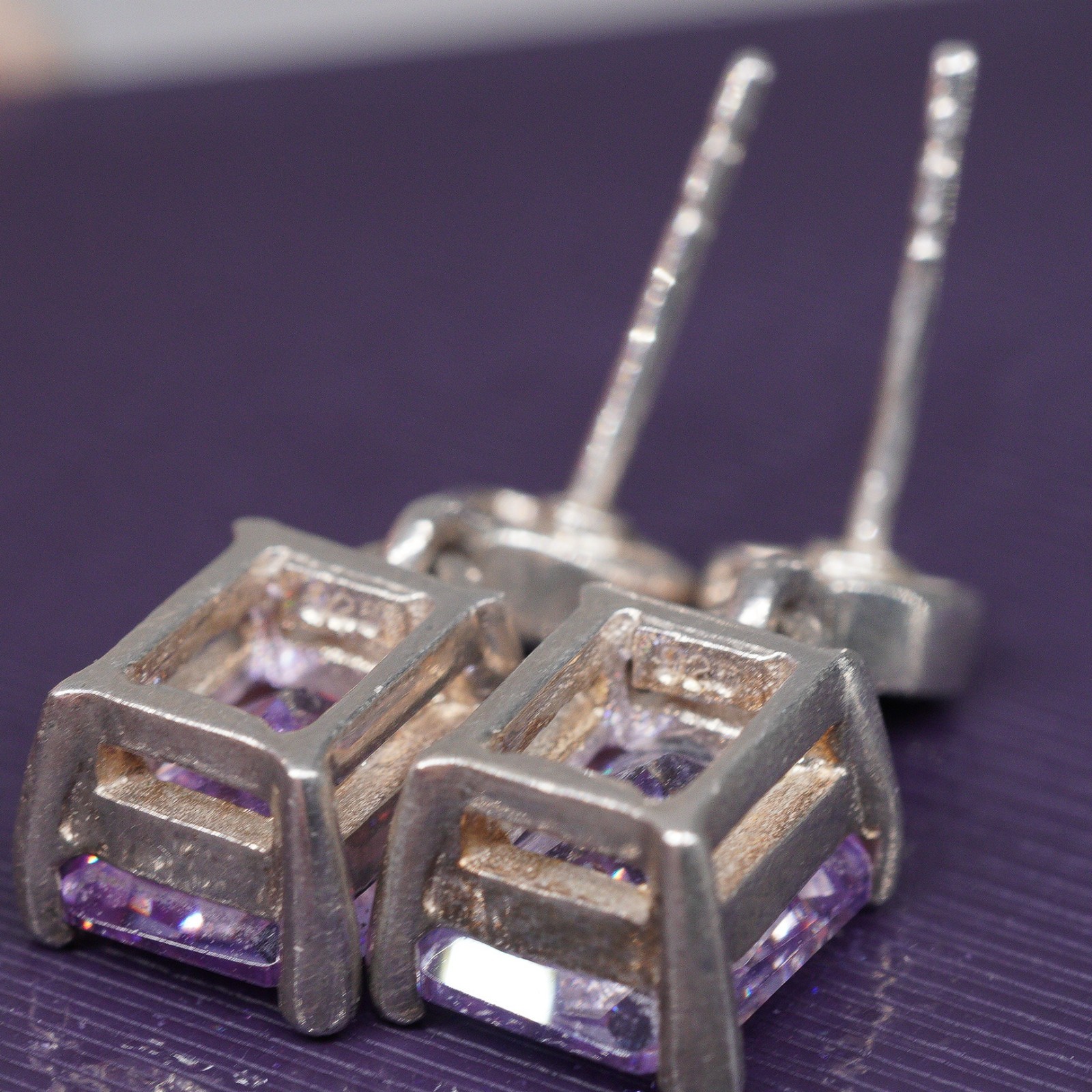 Sterling Silver - Princess cut Rectangle Amethyst… - image 6