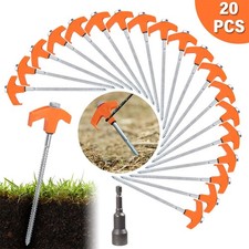 20x Tent Pegs Screw In Hard Standing Ground Drill in Camping Awning Tool