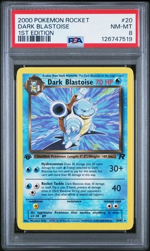 2000 POKEMON ROCKET 1ST ED #20 DARK BLASTOISE PSA 8