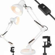 MasterLED Tischlampe E27 Weiß – Retro, Schreibtischlampe Metall, Klemme & Fuß