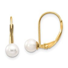 14k Yellow Gold 5-6mm Round Freshwater Cultured Pearl Drop Dangle Earrings