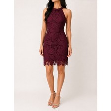 Lulus Love Poem Burgundy Lace Halter Mini Dress Size Small Valentine's Day Date