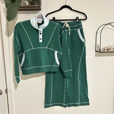 Sundry Green Sweat Set Mock Neck Pullover  Wide Leg Pants Spring Green Small