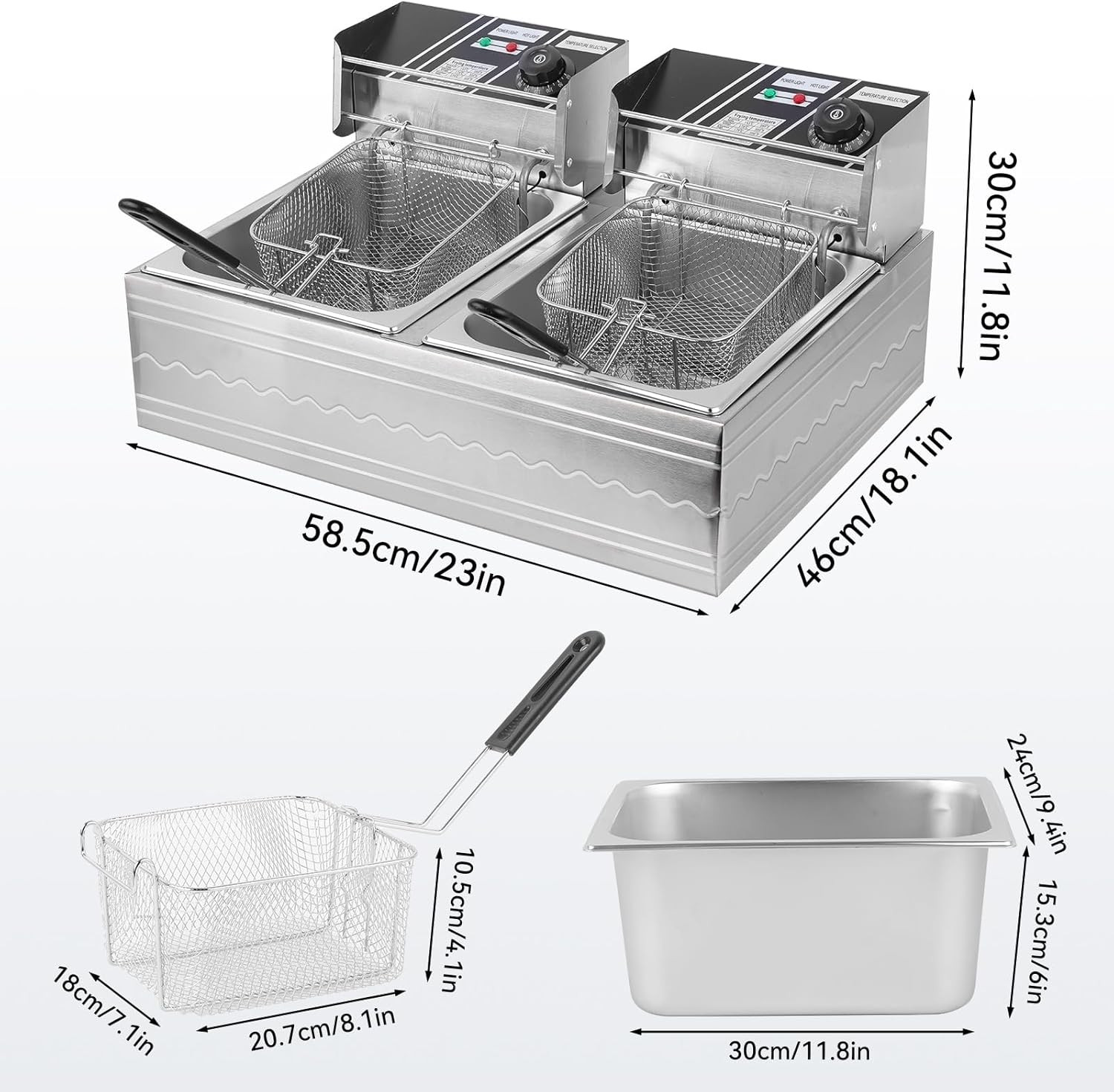 3200W 12L Deep Fryer with Basket & Temp Control for Home/Restaurant Use