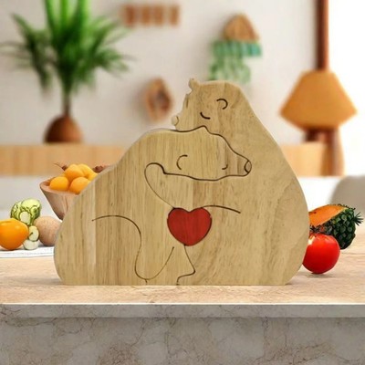 Holzpuzzle Mutter-Kind-Bär Kunsthandwerk Skulptur Tierfigur dekorativ