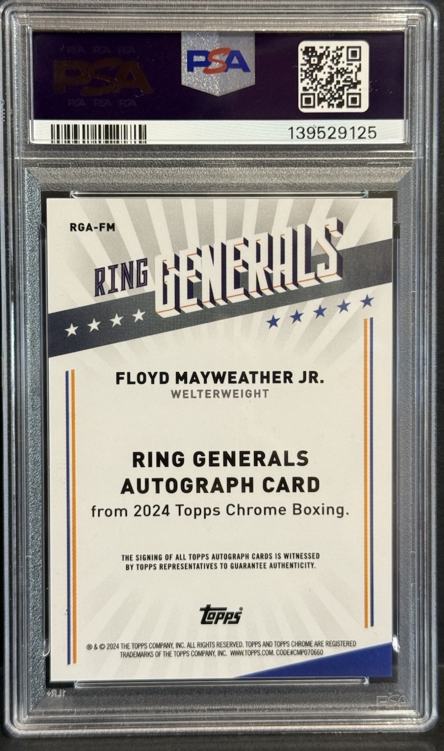 2024 Topps Chrome Boxing Floyd Mayweather Jr. On Card Auto Orange /25 PSA 10 view 3