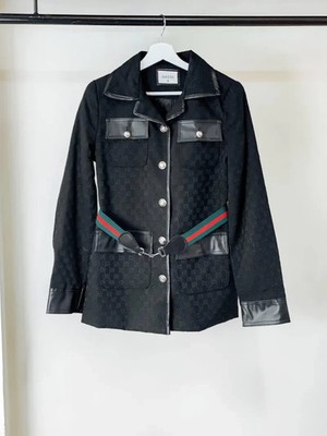 Gucci GG Monogram Belted Jacket Women's Size Small Black Pre-Owned
