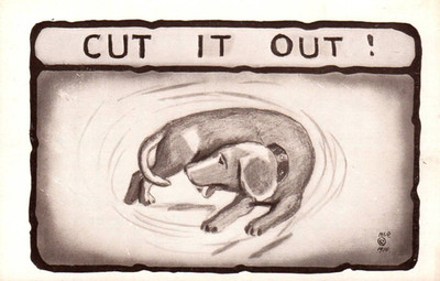 Comic Dog Chasing Tail CUT IT OUT! Vintage 1910 Postcard