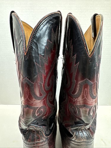 Vtg Lucchese Classics Lizard Cowboy Boots Mens 7 D Women 8.5 Black Cherry Exotic - Picture 5 of 12