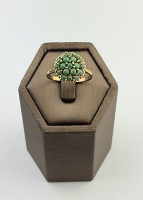 Turquoise 9ct Gold Ring , Vintage And Hallmarked Size P Natural Stones And Heavy