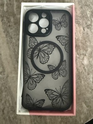 MZELQ Black Clear Butterfly Patterned HardBack Case for 16 iPhone pro max Apple 