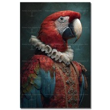 VICTORIAN RED MACAW GENTLEMAN ART PRINT, Animal Bird Decor Fantasy Parrot Poster