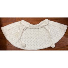 Delorus Kids Ivory Faux Fur Hooded Capelet Pom Pom Flower Girl Wrap Shrug 112