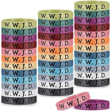 Cunno 36 Pcs WWJD Rubber Bracelets Bulk, about 7.95 x 0.47 inches, Colorful