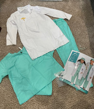 Doctor Halloween Costume for Kids, Large 12-14, Green Scrubs White Coat Badge